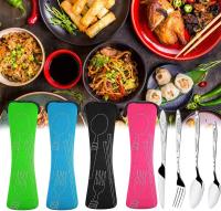Juego de cubiertos para 4, moderno juego de cubiertos de acero inoxidable pulido espejo que incluye cuchillo para carne, tenedor y cuchara, juego de 4 - details 3