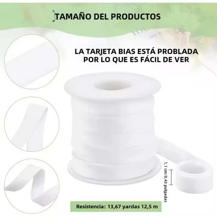 Cinta De Sastre Doble Plegable 12.5m Blanco Poliéster Para Accesorios De Ropa Costura Y Artesanía Cinta De Encaje Satinado Para Acabados Y Encajes - 1