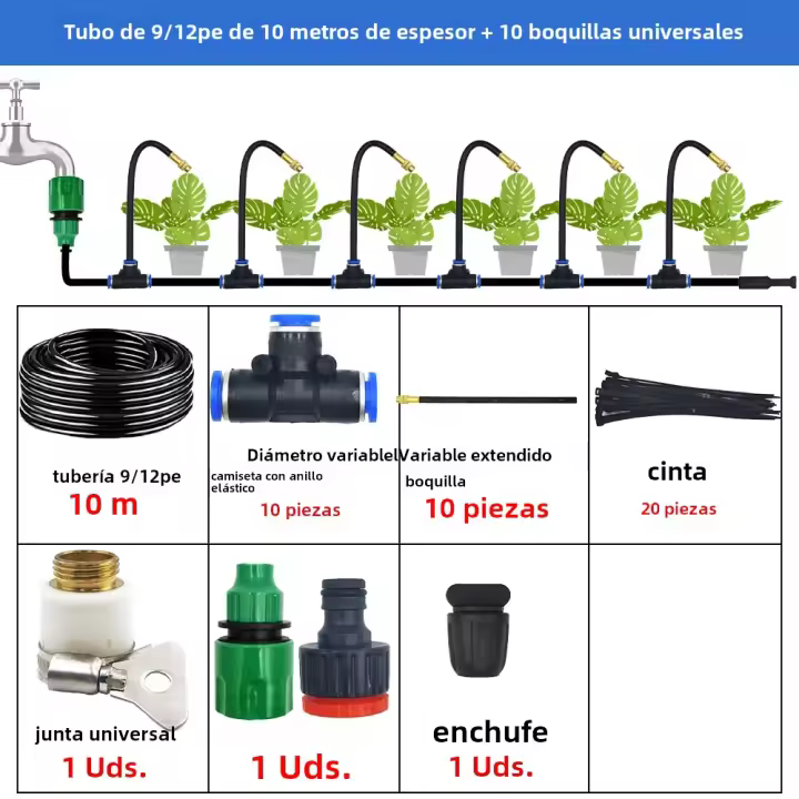 Juego De Riega Automático Universal 5-20M Con Boquilla De Cobre Rotativa Para Jardín Y Balcones Kit De Riego Con Atomización - 1