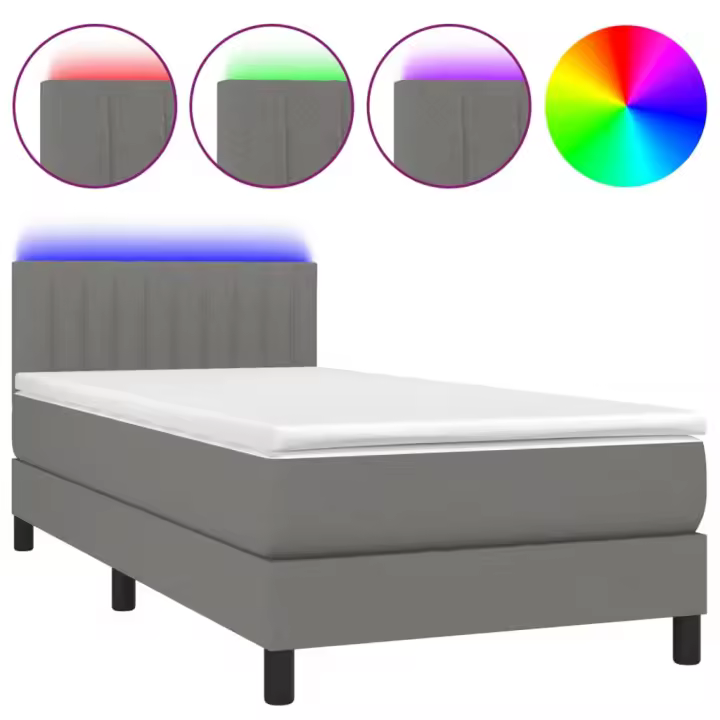vidaXL Cama box spring colchón y luces LED tela gris oscuro 80x200 cm - 1