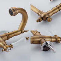 Grifo De Cocina Con Doble Manija Montado En Plataforma Cobre Antiguo Negro Bronce ELK9088 Mezclador De Agua Caliente Y Fría Para Fregadero Instalación En Un Solo Agujero - details 9