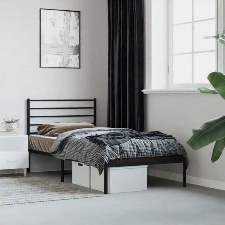 Estructura cama sin colchón con cabecero metal negro 90x190 cm - 1