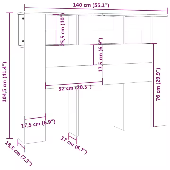 vidaXL Mueble cabecero color roble Sonoma 140x18,5x104,5 cm - 1