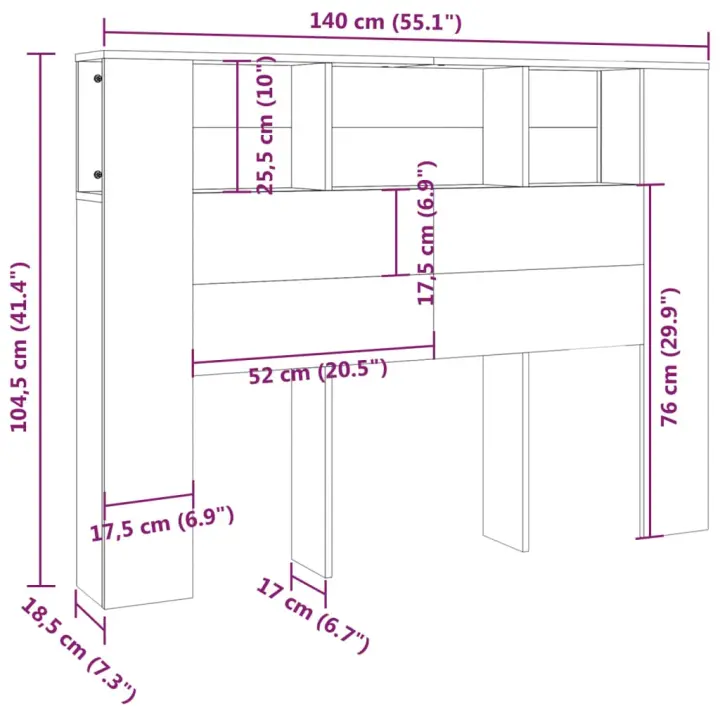 vidaXL Mueble cabecero color roble Sonoma 140x18,5x104,5 cm - 1