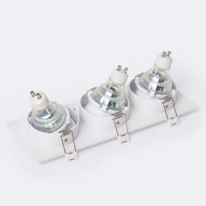 Ledkia Aro Downlight Cuadrado Basculante para 3 Bombillas LED GU10 / GU5.3 Corte 235x75 mm Blanco - 1