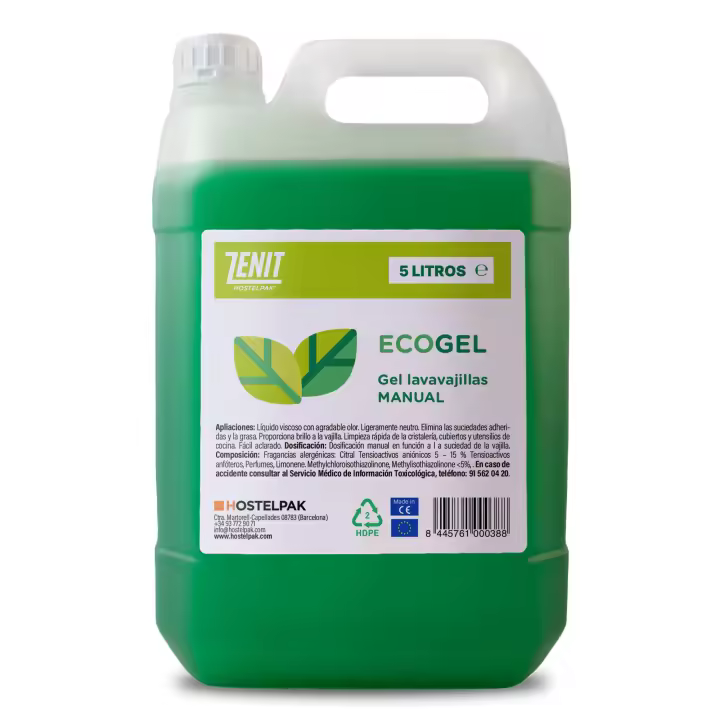 Hostelpak  5 l  Detergente lavavajillas manual EcoGel  lavavajillas a mano  detergente liquido - 1