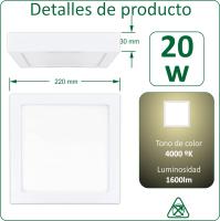 VZLED - Pack 2-5-10 downlight LED 20W superficie cuadrado, Plafón techo led cuadrado, Plafón cocina LED, Lámpara techo, tono luz blanca 4000K y luz blanca fría 6500K - details 0