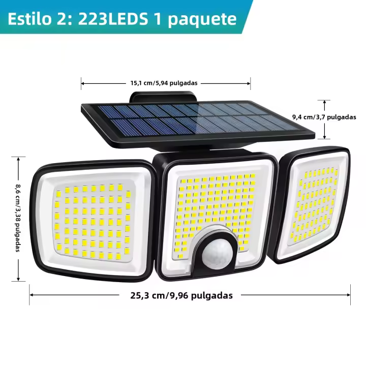 Luces Solares Exterior Impermeables Super Brillantes Con Sensor De Movimiento 3 Cabezas Ajustables Iluminación De 270° Amplia Fuente De Energía Solar ABS LED Duración De Vida De 2 Años - 1