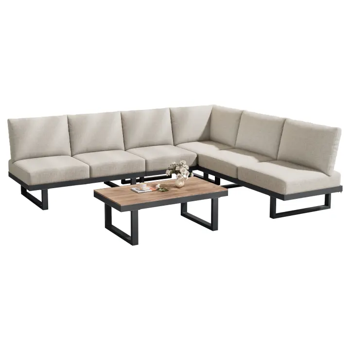 Juego de muebles de Jardín, juego de tumbonas de Jardín, sofá de Esquina, Cama de Ocio al Aire Libre, Mesa de café, convertible en tumbonas, Maple galvanizado, Gris - 1
