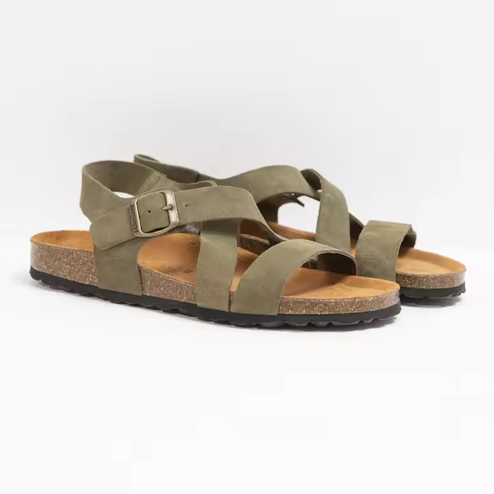 Autenti Sandalia Hombre Piel Serraje Cruzada Hebilla Ajustable - 1