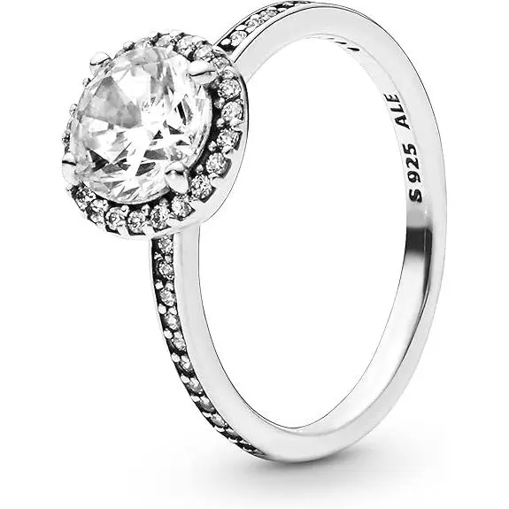 PANDORA Anillo Timeless Silver Round Sparkle con circonita cúbica transparente - 1