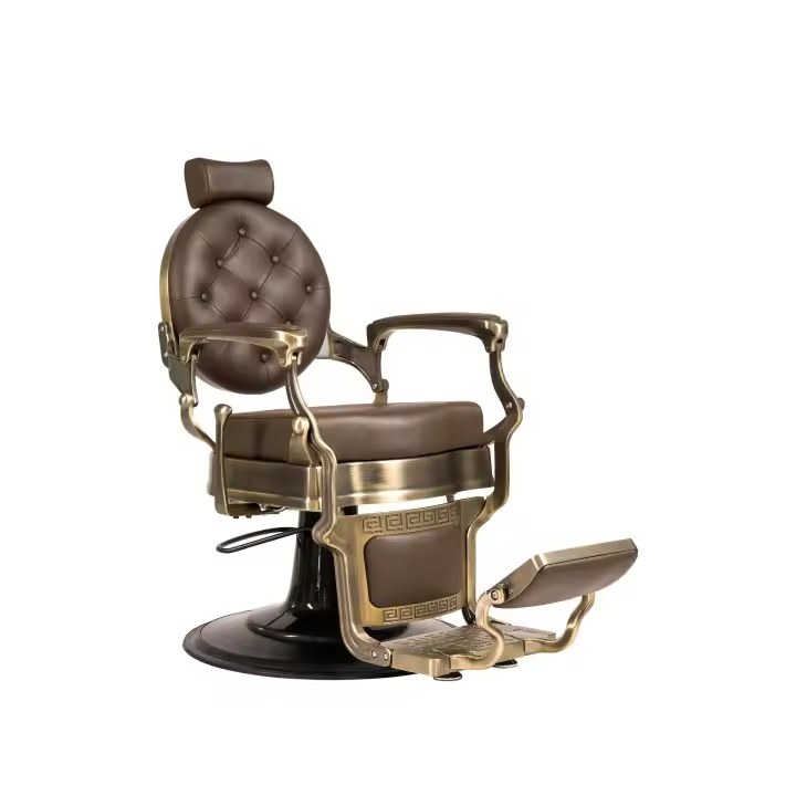 Sillón Clásico de Barbero hidráulico estilo Retro Vintage con reposapies integrado Modelo Mae Bronce - Color Marrón - 1