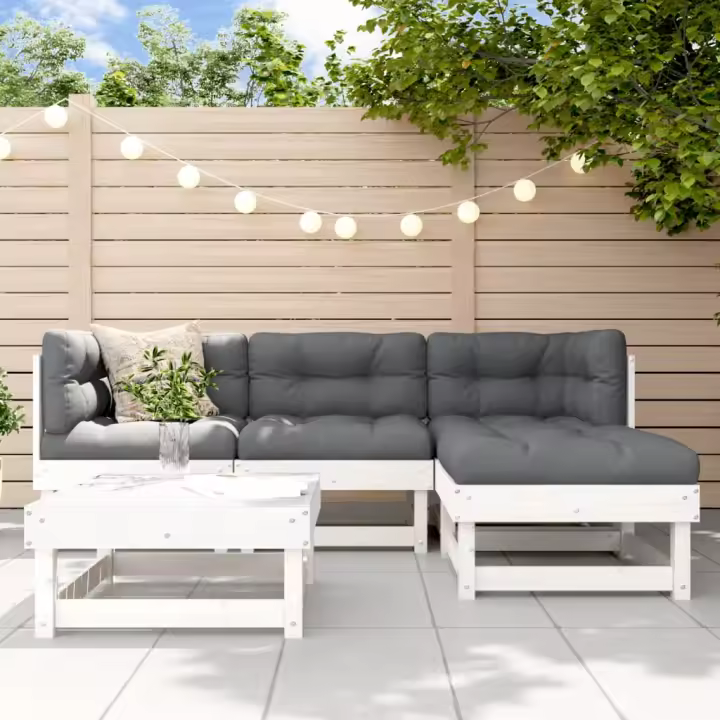 vidaXL Juego de sofás de jardín 5 piezas madera maciza de pino blanco - 1