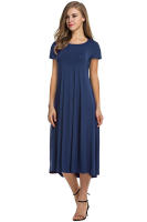 Vestido De Manga Corta Para Mujer Verano 2024 Estilo Casual Color Sólido Cuello Redondo Ajuste Flared Longitud Del Vestido Suelto - details 7