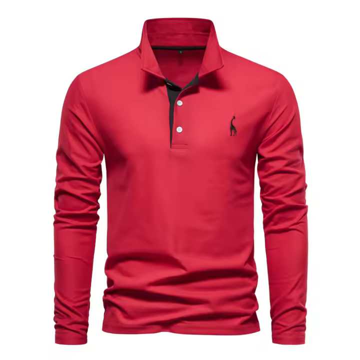 MOV-POLO de algodón con solapa nueva para hombre, camisa informal de moda con bordado de cervatillo, manga larga, primavera y otoño, 2024 - 1