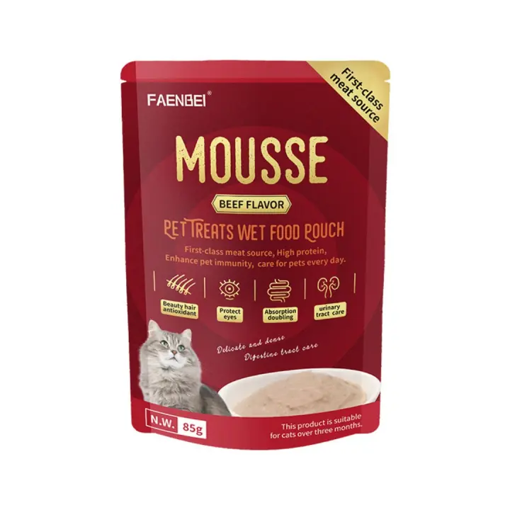 Snack húmedo para gatos - Sobres de comida cremosa (mousse) para mascotas--Alimento para gatos adultos y cachorros - 1