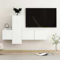 vidaXL Set de muebles de salón TV 3 piezas madera de ingeniería en color Blanco/Roble Sonoma/Gris hormigón y más | almacenamiento funcional diseño moderno para baño dormitorio sala - details 0