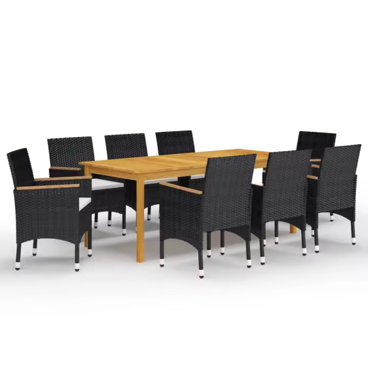vidaXL Juego de comedor de jardín 9 piezas con cojines negro - 1