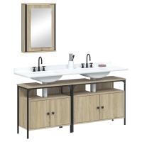 vidaXL Juego de muebles de baño 3 pzas madera contrachapada en color Negro/Roble ahumado/Roble Sonoma y más | almacenamiento funcional diseño moderno para baño dormitorio sala - details 2