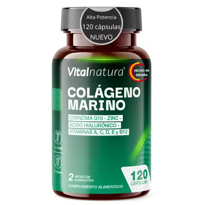 Colágeno Marino Hidrolizado - 120 Cápsulas  Ácido Hialurónico, Coenzima Q10, Vitaminas (A, C, E, D3, B12) + Zinc  Piel Radiante, Energía, Articulaciones Fuertes  Suplemento Antienvejecimiento  Hecho en España – Vitalnatura - 1