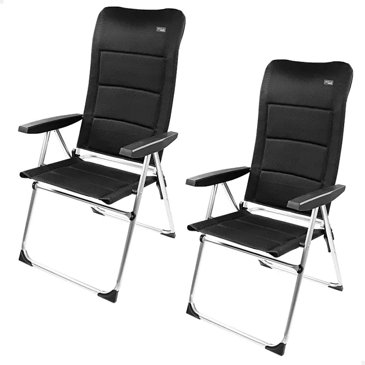 Aktive - Pack 2 sillas plegables acolchado deluxe, multiposición, color negro, para terraza, balcón, patio o jardín, medidas 49x67x123 cm, de aluminio y 100% poliéster premium, con topes antivuelco, peso máx. 110 kg, mobiliario jardín, muebles exterior - 1