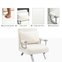 HOMCOM Sofá Cama Individual Sillón Cama Individual Sillón Reclinable con Almohada para Salón Dormitorio Oficina Carga 100 kg 65x69x80 cm Crema - details 2
