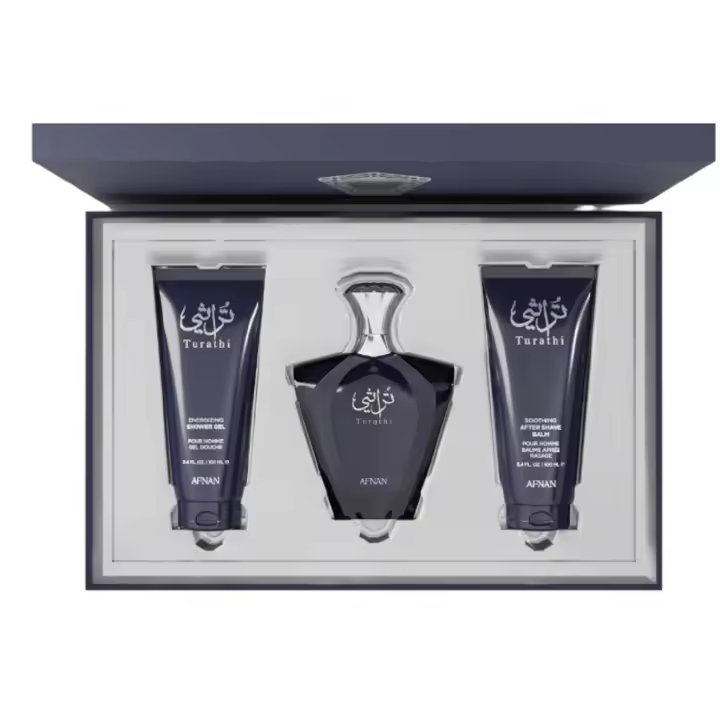 Perfume Turathi Blue Pack de Afnan Para Hombre | Eau de Parfum 90ml + Gel de Baño 100ml + Bálsamo Para Después de Afitar | Producto 100% Original - 1