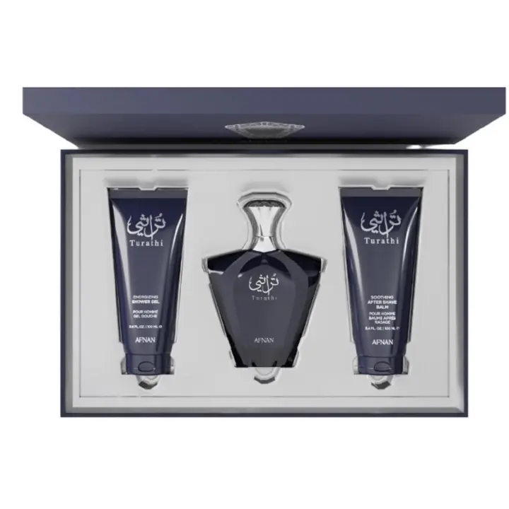 Perfume Turathi Blue Pack de Afnan Para Hombre | Eau de Parfum 90ml + Gel de Baño 100ml + Bálsamo Para Después de Afitar | Producto 100% Original - 1