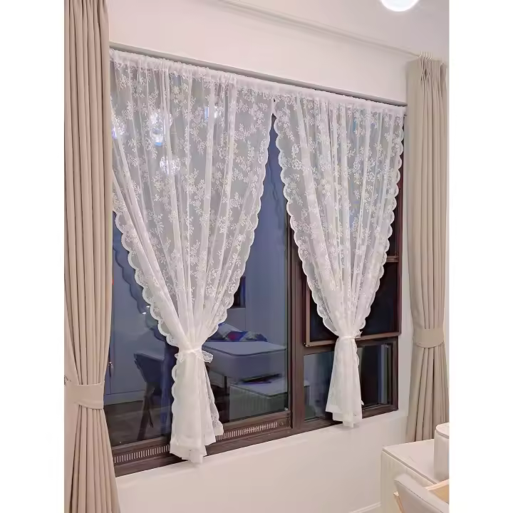 Cortinas De Encaje Floral Transparentes Para Sala De Estar 1 Pieza Con Bolso De Palas Cortina De Ventana Para Dormitorio Estilo Pastoral - 1