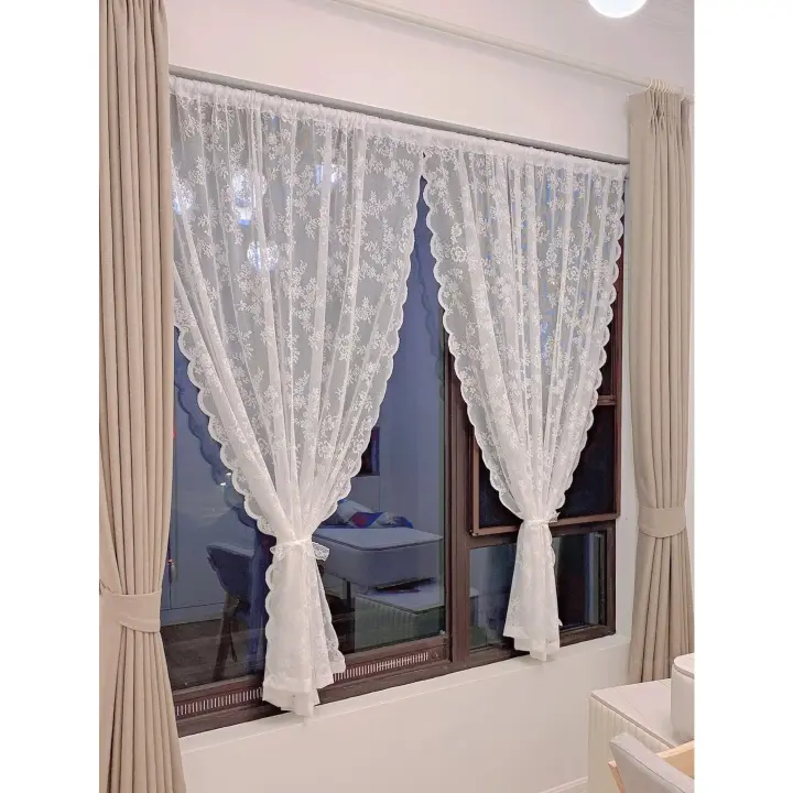 Cortinas De Encaje Floral Transparentes Para Sala De Estar 1 Pieza Con Bolso De Palas Cortina De Ventana Para Dormitorio Estilo Pastoral - 1