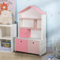 HOMCOM Estantería de Madera Infantil Librería para Niños con 4 Compartimentos 1 Puerta y 2 Cajones Extraíbles con Ruedas para Libros Juguetes 80x34x130 cm Rosa y Blanco - details 1