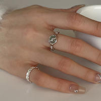 Anillo De Bambú De Jade Hetian Lácteo Platinado En Plata De Ley 925 Para Mujer Y Niña Regalo Joyería Vintage Irregular - details 2