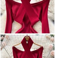 Vestido Largo Elegante De Otoño Invierno Para Mujer Con Cuello Haltera Y Cintura Ajustada Vestido Bodycon Coreano Para Oficina Vestidos De Suéter - details 23