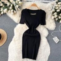 Vestido De Verano Con Diseño De Cadena Y Mangas Cortas Estilo Coreano Ajustado Para Mujer Vestido De Fiesta Mini De Cintura Alta Con Cierre Pullover - details 5