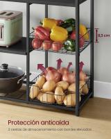 Estantería de cocina con cestas de malla y soporte para microondas, 80x35x95 cm, incluye estantes y ganchos, disponible en marrón rústico, nogal y greige - details 17
