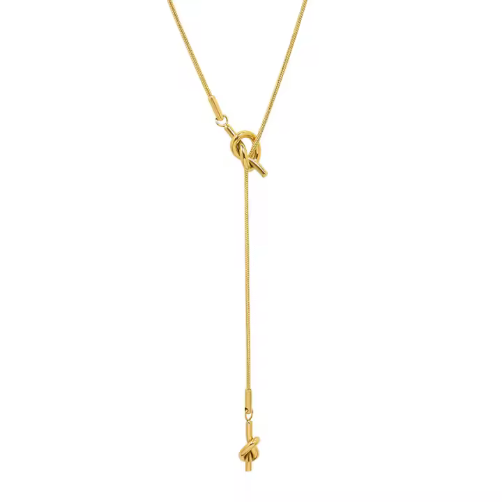 Encanto Cadena de suéter larga de acero inoxidable para mujer, collar ajustable con borlas y nudo en forma de corazón, joyería Collar largo con colgante de clavícula en forma de Y de acero inoxidable, collar de regalo de vacaciones para mujer - 1