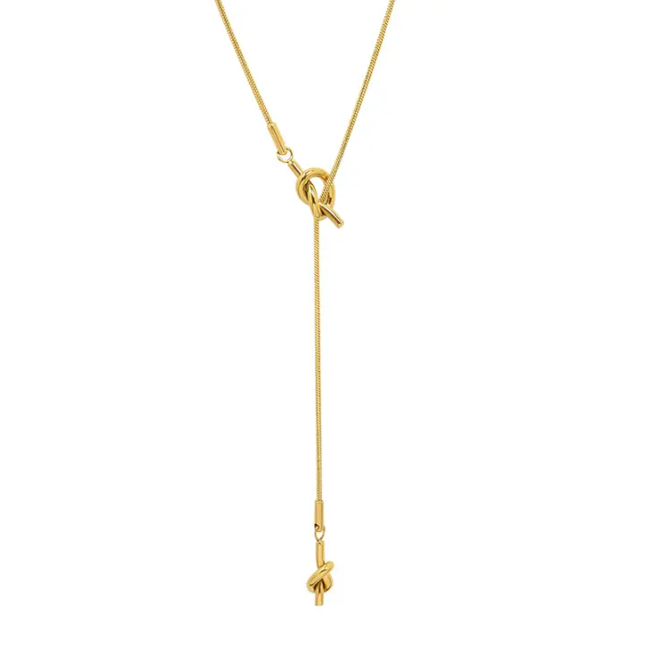 Encanto Cadena de suéter larga de acero inoxidable para mujer, collar ajustable con borlas y nudo en forma de corazón, joyería Collar largo con colgante de clavícula en forma de Y de acero inoxidable, collar de regalo de vacaciones para mujer - 1