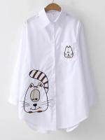 Camisa De Mujer Estilo Coreano Con Estampado De Torre De Hierro Hierro Primavera Blanca Cuello En V Manga Larga Casual - details 7