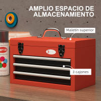 DURHAND Caja para Herramientas de Acero Maletín de Herramientas Portátil con 3 Cajones 1 Caja Superior y 1 Asa para Taller Garajes Hogar 45x24x27 cm Rojo - details 4