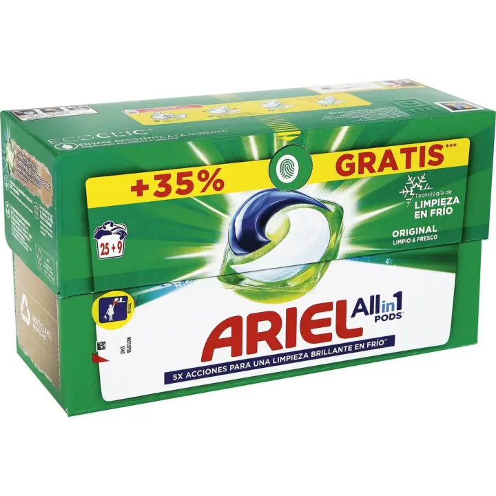 Start Electric  ARIEL Original 25+9 (34 Cápsulas) - Todo en 1 Detergente Líquido en Pastillas/Pods  X5 Acciones para una Limpieza Increíble en Agua Fría  Marca Ariel - 1