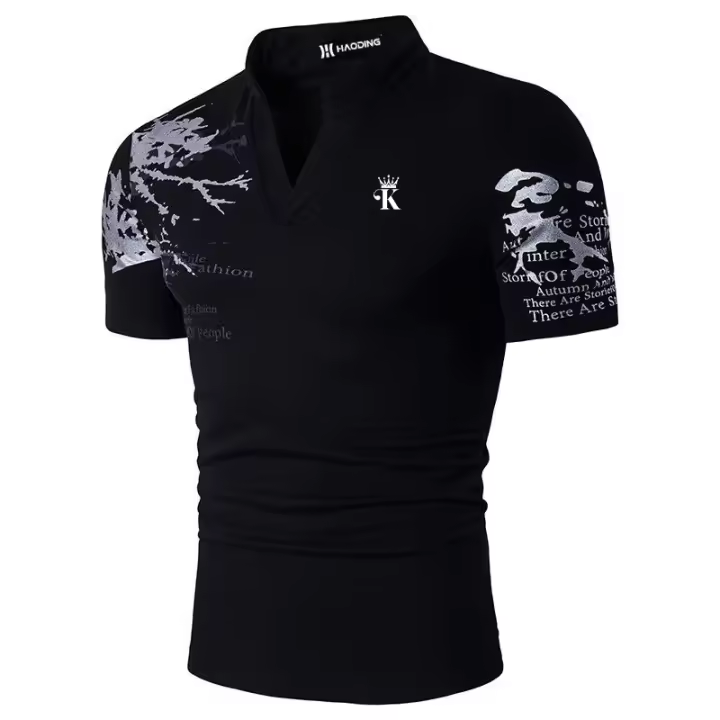 Camiseta De Verano Para Hombre Estampado 3D V Collar Camiseta Deportiva Corta 100% Poliéster Estilo Casual Transpirable - 1
