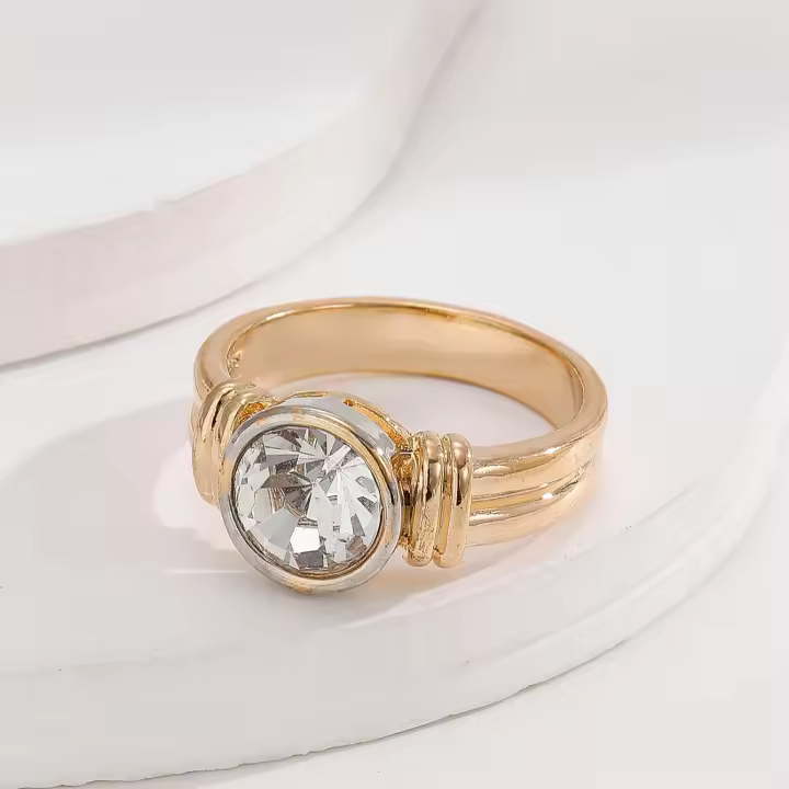 Anillo De Moda Para Mujer Con Inserción De Diamante De Forma Redonda Doble Color Electroplateado Accesorios De Fiesta Regalos Personalizados - 1