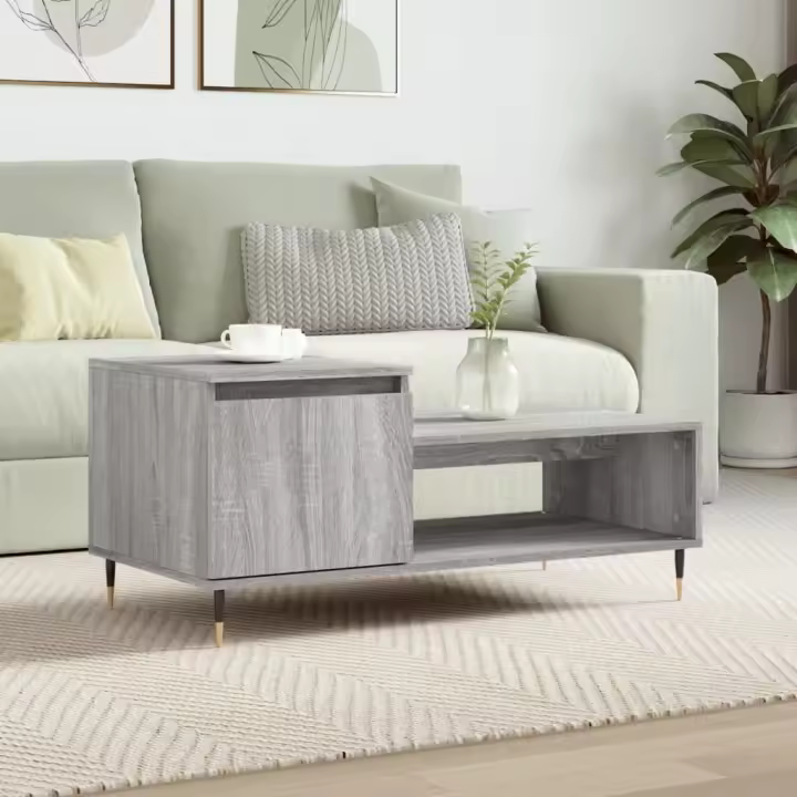 vidaXL Mesa de centro madera contrachapada gris Sonoma 100x50x45 cm - 1
