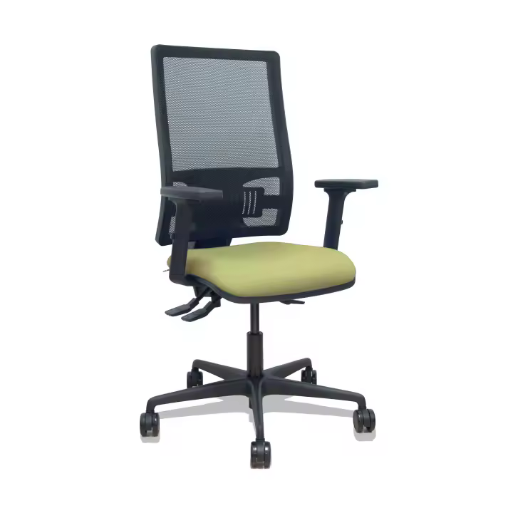 Silla Bormate asincro malla negra asiento bali verde oliva brazos 2D ruedas 65mm - 1