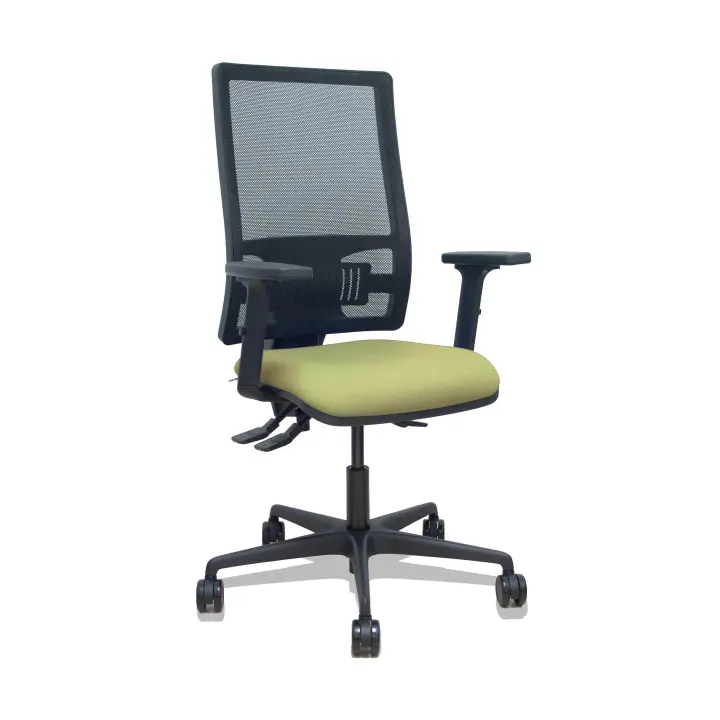 Silla Bormate asincro malla negra asiento bali verde oliva brazos 2D ruedas 65mm - 1