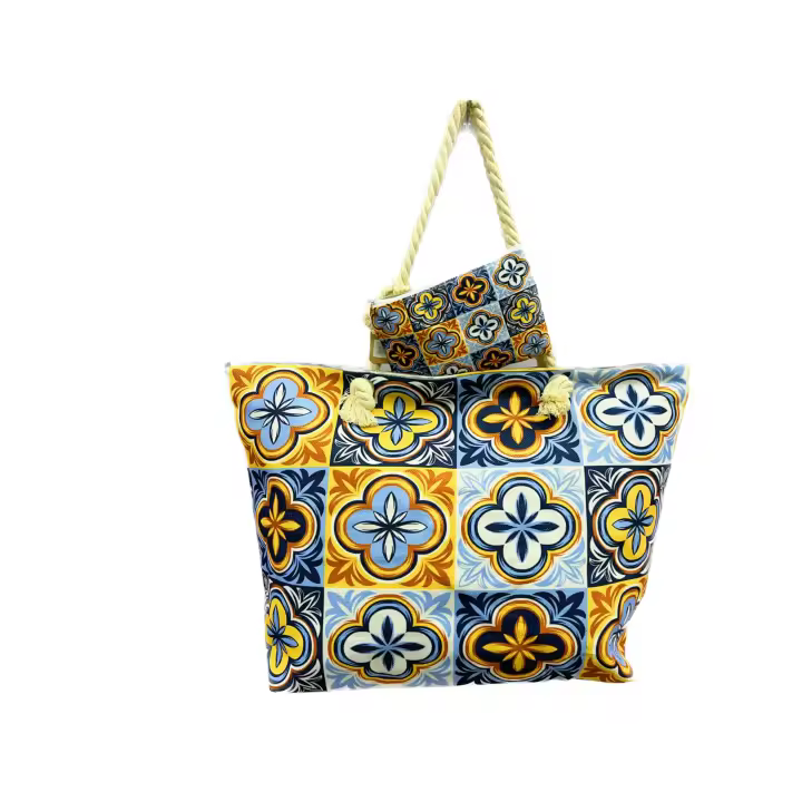 MEJORADA Bolso de Playa Grande con Estampado Multicolor y Monedero - 1