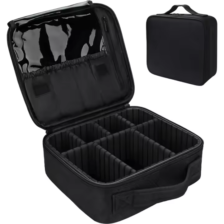 Estuche De Maquillaje Con Divisores Ajustables Para Cosméticos Y Cepillos De Maquillaje Estuche De Viaje Rosa De Oxford 26x23x9 - 1