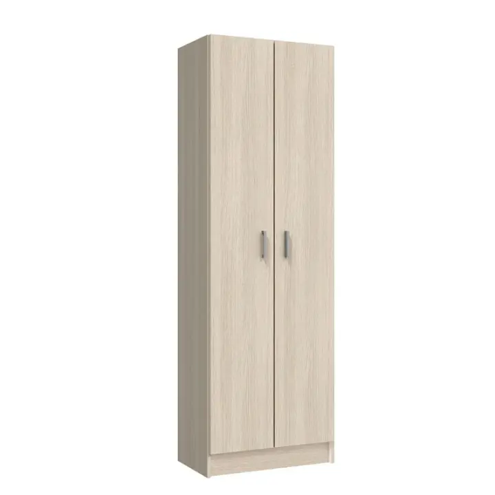 Meimon Armario MULTIUSOS 2 puertas en acabado Roble, con 3 estantes regulables, tablero melaminizado TIPO E1, cantos melamínicos, trasera MDF blanca, bisagras metálicas, tiradores ABS gris aluminio, tacos antirruido, medidas 180x59x37 cm, soporta 45 kg - 1