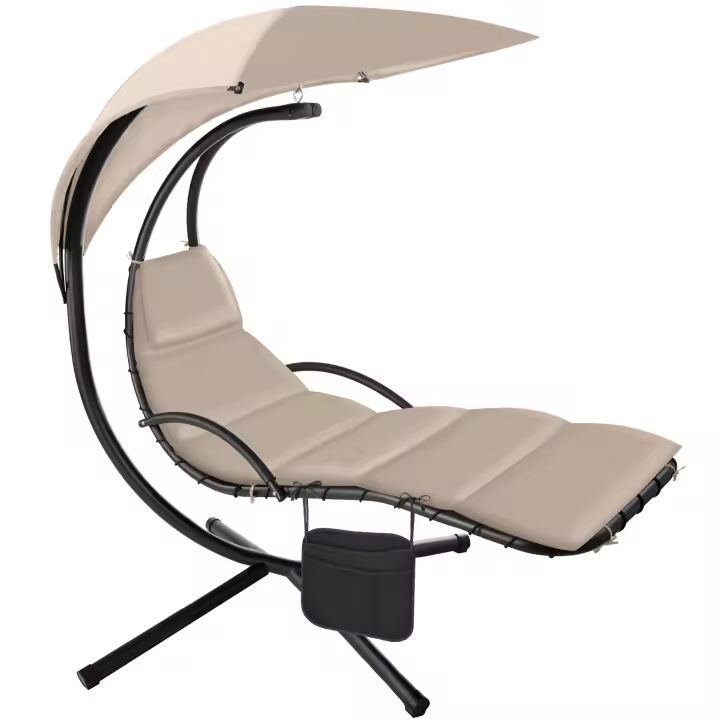 TECTAKE - Tumbona colgante ELARIA con toldo y bolsa lateral, Tumbona colgante de alta calidad con un diseño elegante, Estructura robusta y estable con cuatro patas de base, Superficie reclinable de forma ergonómica para un confort óptimo - 1