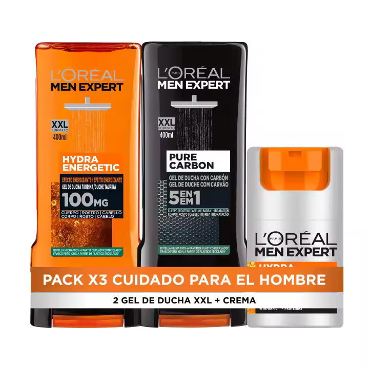 LOREAL MEN EXPERT RUTINA CUIDADO DE HOMBRE HYDRA ENERGETIC + 2 GELES - 1